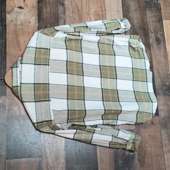 Wonder Nation Shacket Green White Plaid Thick Flannel Sz LG 10-12 Kid Unisex - Picture 9 of 14